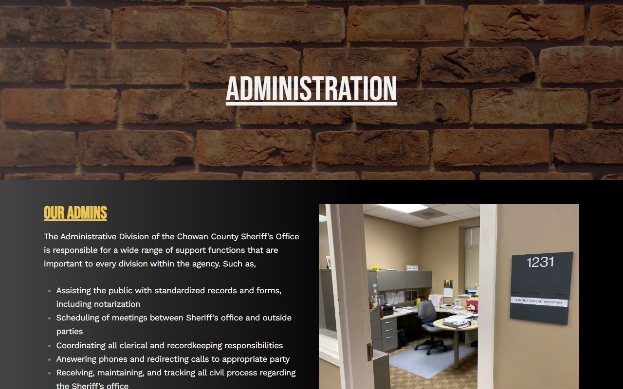 Chowan County booking photo request records administration page